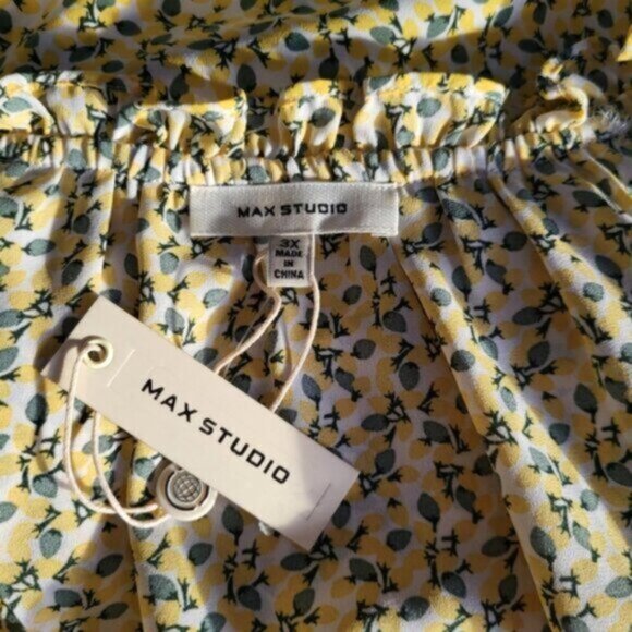 Max Studio Yellow  Ruffle Blouse NWT Sz 3X - Picture 10 of 14